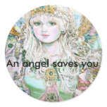 An emerald angel., An angel saves you. Round Sticker