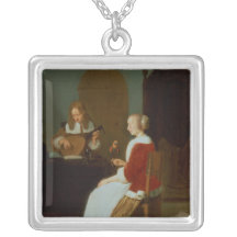 An interior with a lute player necklaces