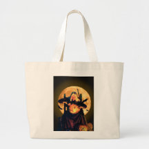 An Old Witch Carves Pumpkins for Halloween Canvas Bags
