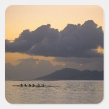 An outrigger canoe team practices off the coast square stickers