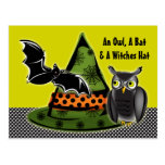 An Owl, A Bat and A Witches Hat Post Cards