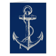 Anchor Nautical Greeting Card Gift Navy Blue White
