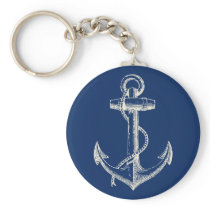 Anchor Nautical Keychain Gift Navy Blue White