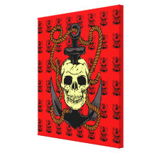 Anchor Skull Tattoo Stretched Canvas Prints