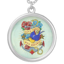 Anchor, Swallow and Roses Necklace