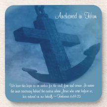 Anchored in Him Scripture Drink Coaster