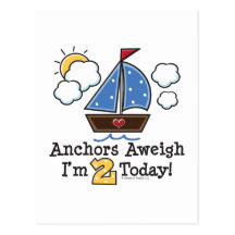 Anchors Aweigh Sailboat 2nd Birthday Invites Post Cards