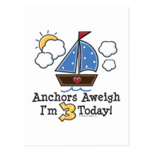Anchors Aweigh Sailboat 3rd Birthday Invites Post Cards
