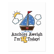 Anchors Aweigh Sailboat 4th Birthday Invites Post Cards