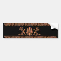 Ancient Greek Style Black and Orange Floral Design Bumper Sticker
