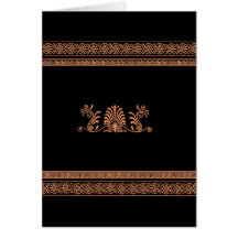 Ancient Greek Style Black and Orange Floral Design Greeting Cards