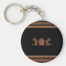 Ancient Greek Style Black and Orange Floral Design Key Chains
