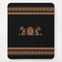Ancient Greek Style Black and Orange Floral Design Mouse Pad