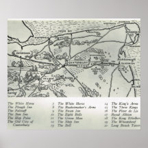 Ancient Inns around Canterbury, Map Poster