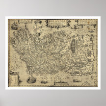 Ancient Ireland Ortelius Map Drawn By Baozio 1606 Print