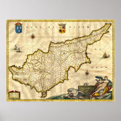 Ancient Map of Cyprus Print by classicprints