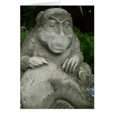ANCIENT MONKEY SCULPTURE GREETING CARD by bonnievoyage