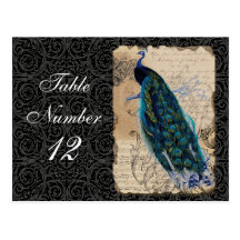 Ancient Peacock Reception Table Number Cards Black Post Card