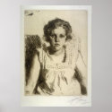 anders zorn, portrait of a girl, etching posters