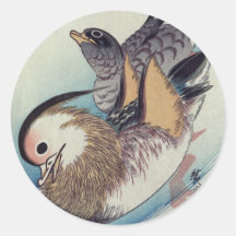 Ando Hiroshige Mandarin Ducks Colour Woodcut Round Sticker