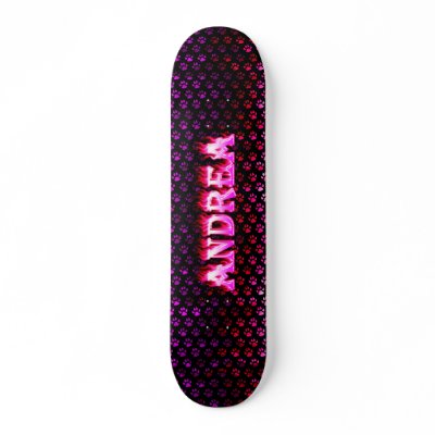 Andrea skateboard pink fire and flames design by skatersollie