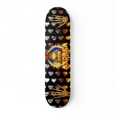 Andrea skull real fire and flames skateboard desig by skatersollie