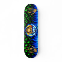 Andy skull blue fire and flames skateboard design.