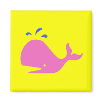 Andy Whale Singletons_pink,blue on yellow