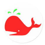 Andy Whale Singletons_red,green on white Round Stickers