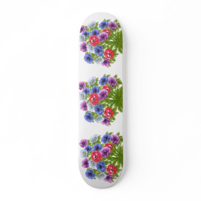 Anemone de Caen Flowers Skateboard by twopurringcats