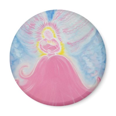 Angel & Baby - Pink Fridge Magnet by NoelCornelia