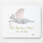 Angel Cat Light Gray Pink Roses Guardian Angel Cat Mouse Mats