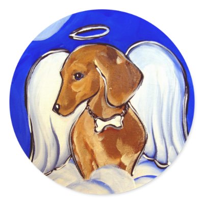 Angel Dachshund Round Sticker by Art_by_Joanne