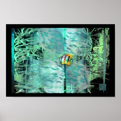 Angel fish aquarium weed fish collage poster by eyecontact