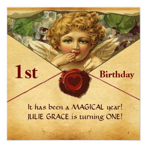 ANGEL HEART WAX SEAL PARCHMENT First Birthday Custom Invitations