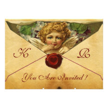 ANGEL HEART WAX SEAL PARCHMENT MONOGRAM PERSONALIZED INVITATION