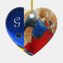 ANGEL IN GOLD RED AND BLUE Heart Gemstone Monogram Ornaments