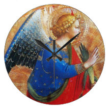 ANGEL IN GOLD RED AND BLUE WALLCLOCKS