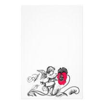 ANGEL PAINTING A PINK FLOWER MONOGRAM STATIONERY DESIGN