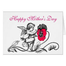 ANGEL PAINTING A PINK FLOWER MOTHER'S DAY GREETING CARDS