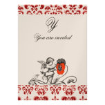 ANGEL PAINTING A RED FLOWER DAMASK MONOGRAM INVITATIONS