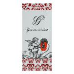 ANGEL PAINTING A RED FLOWER DAMASK MONOGRAM silver Personalized Announcement