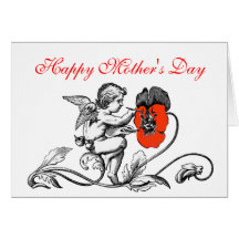 ANGEL PAINTING A RED FLOWER MOTHER'S DAY GREETING CARDS