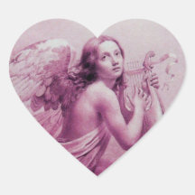 ANGEL PLAYING LYRA OVER THE CLOUDS ,heart Sticker