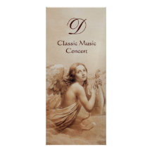 ANGEL PLAYING LYRA OVER THE CLOUDS, Monogram Custom Invitation