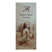 ANGEL PLAYING LYRA OVER THE CLOUDS,Monogram Silver Personalized Invites