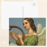 Angel Playing Music on a Harp; Vintage Victorian Post Card