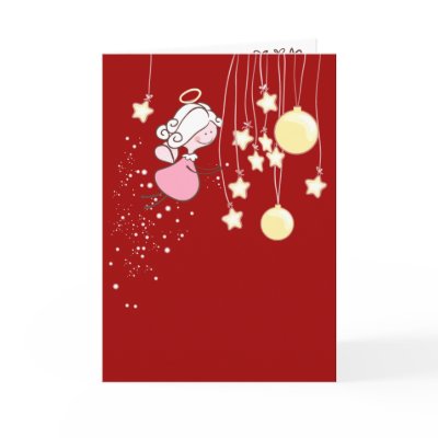 Angel Playing With Christmas Ornaments Greeting Cards by Pereca