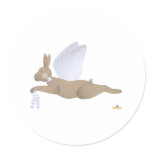 Angel Rabbit Brown Blue Roses Sticker