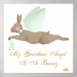 Angel Rabbit Brown Green Roses Guardian Angel Bunn Print